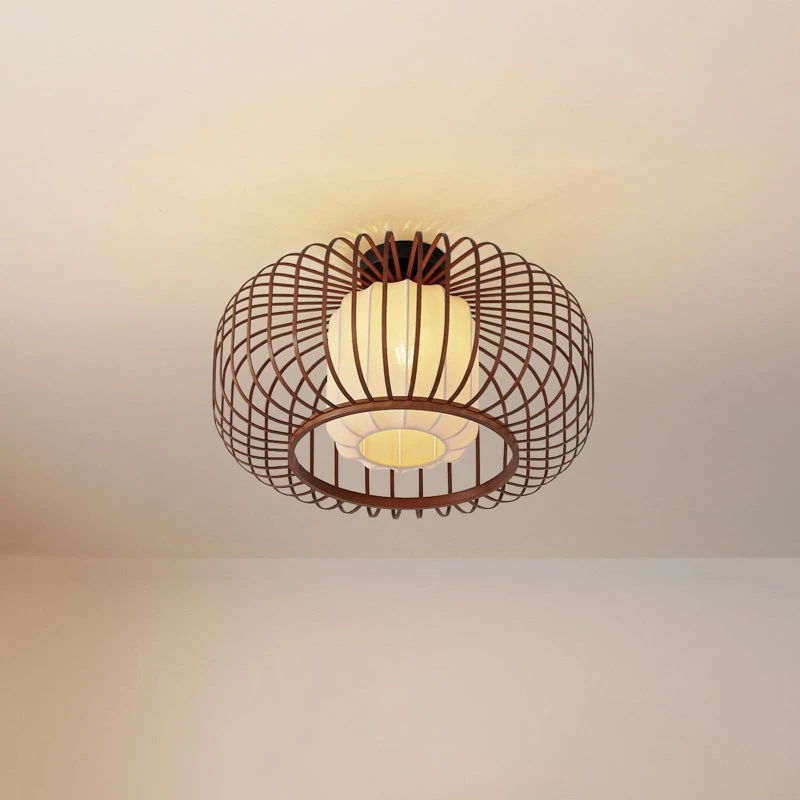 Lindby Plafón Davella, Ø 50 cm, Bambú y Textil