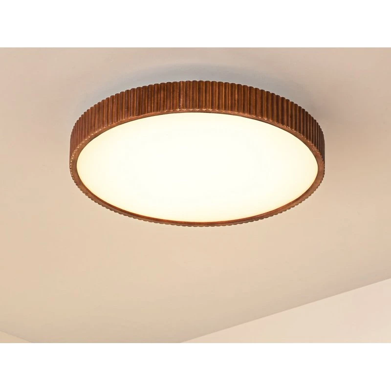 Lindby Lámpara LED de techo Velua, blanco/madera oscura, Ø 50 cm