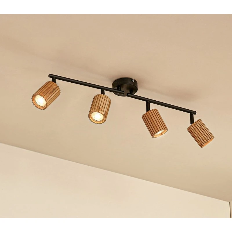 Lindby Downlight Stralino de 4 luces, 60 cm, Madera y Hierro