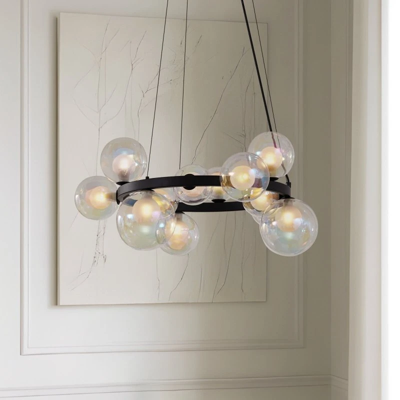 Lámpara colgante Lucande Marvi, Ø 68 cm, Negro y Cristal