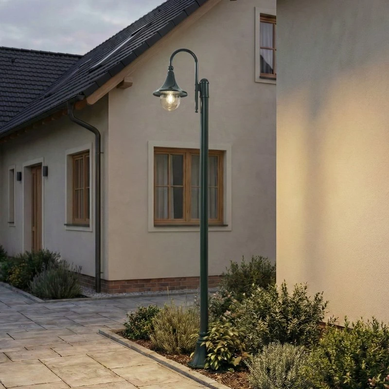 Lindby Lámpara de exterior Daphne, verde, 220 cm, metal, E27