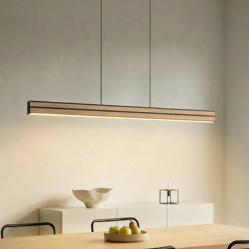 Lámpara colgante LED Quitani Lisene, roble/negro, 117 cm