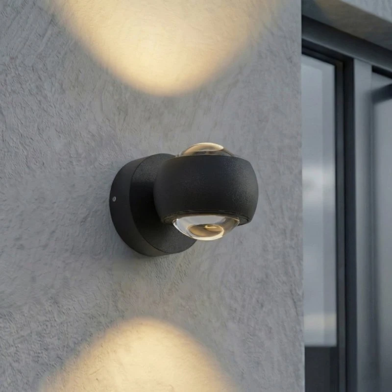 Foco de pared LED Lindby Focra, Negro, 2 Luces, CCT, IP54