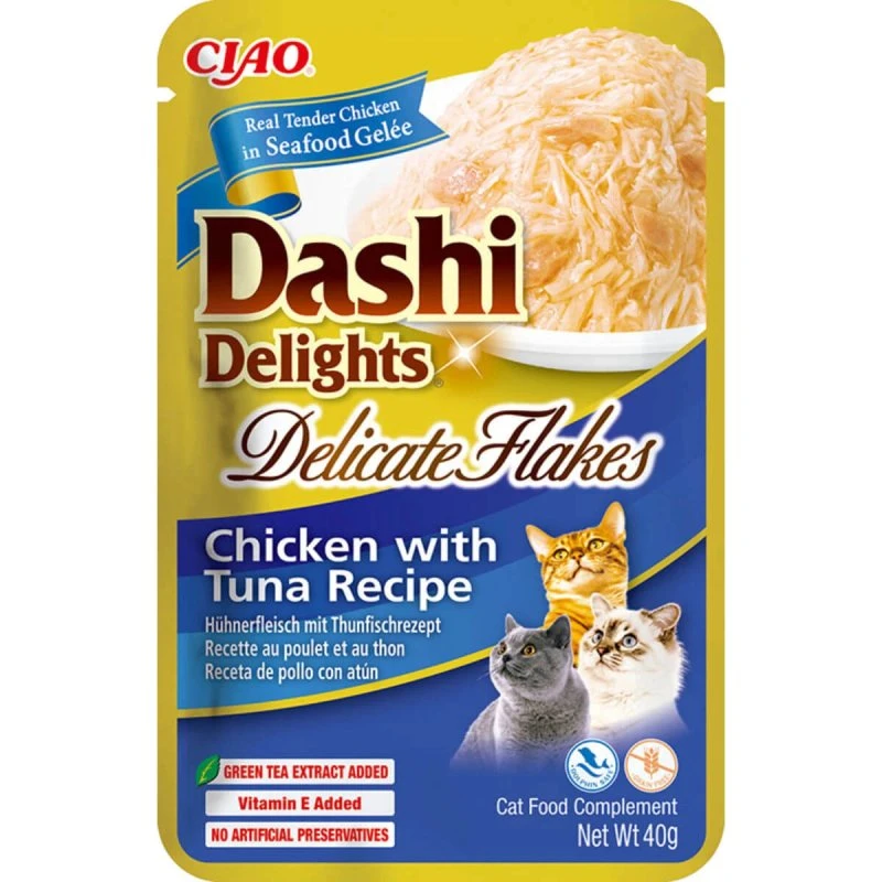 INABA Churu Dashi Delights Delicate Flakes Pollo y Atún 40g