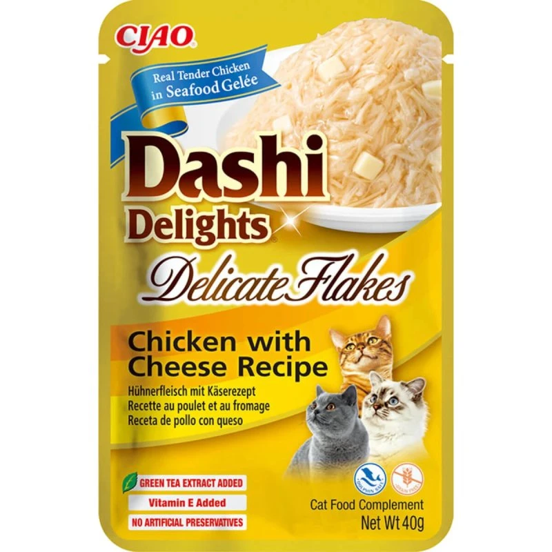 INABA Churu Dashi Delights Delicate Flakes Pollo y Queso 40g