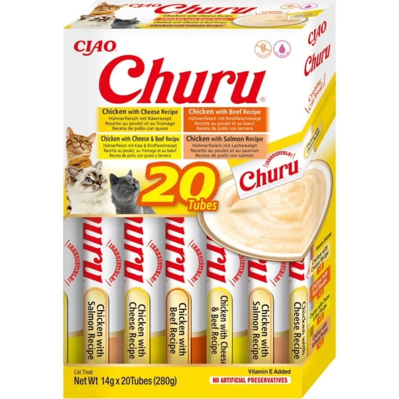 Churu Snacks para Gatos Variedades de Pollo con Buey 20 Unidades