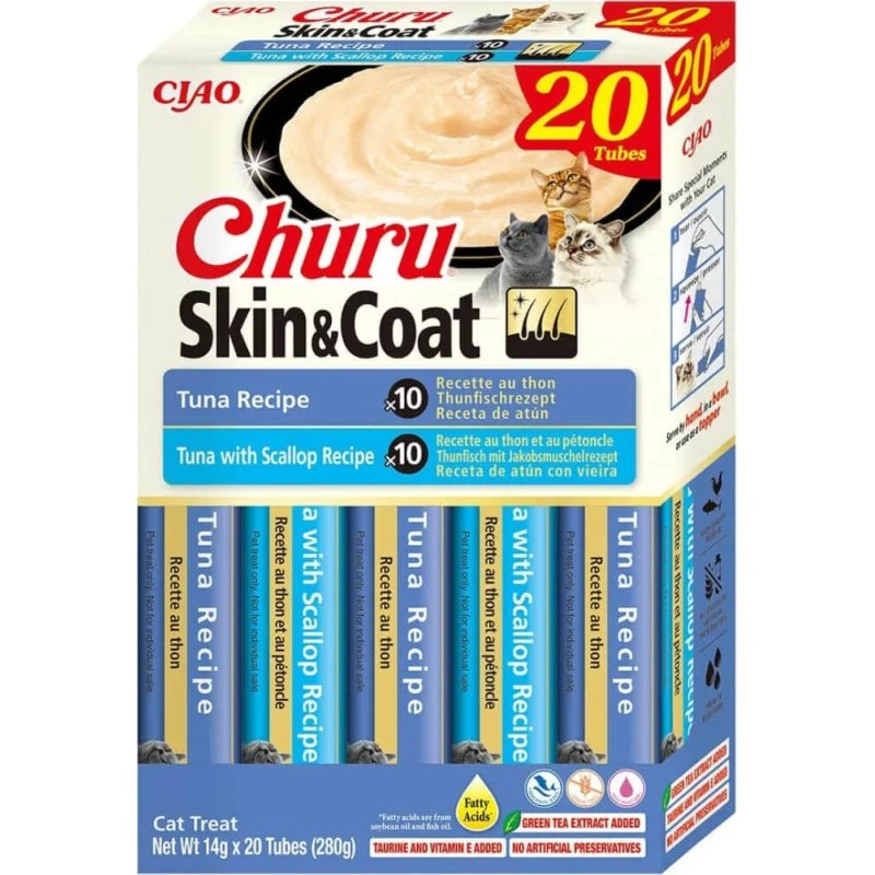 INABA Churu Skin & Coat Variedades Atún y Vieira 20 Uds