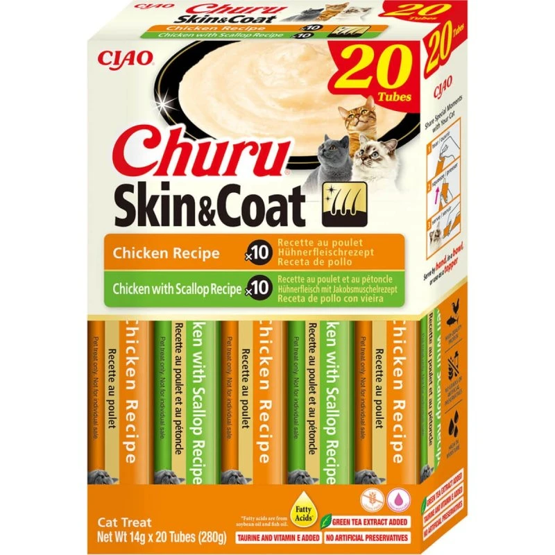 INABA Churu Churu Skin & Coat Variedades de Pollo, 280g