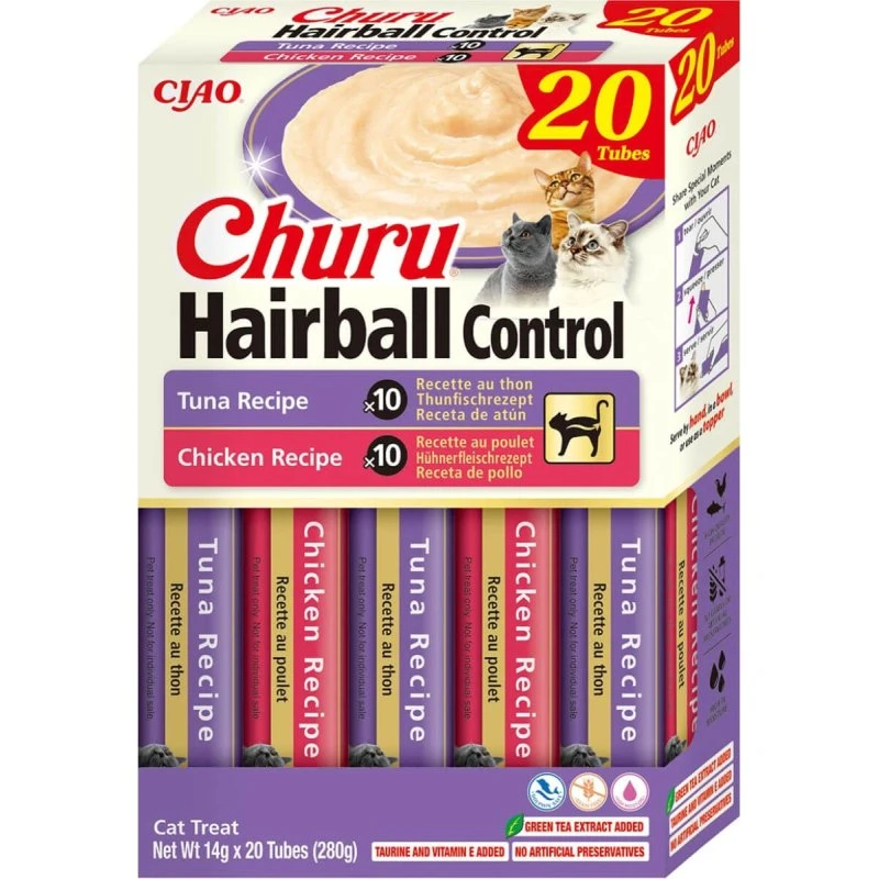 INABA Churu Hairball Control Variedades Pollo y Atún 280g
