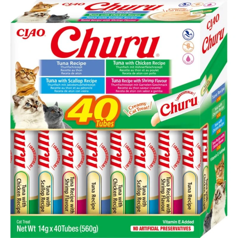 INABA Churu Variedades Cremosas de Atún y Marisco, 560g