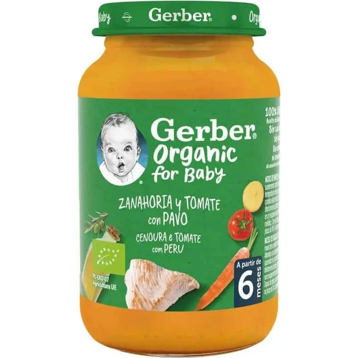 Gerber Puré de Tomate, Zanahoria y Pavo Ecológico 190 g