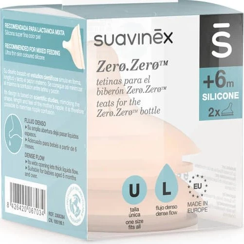 Suavinex Tetinas Zero Zero de Flujo Denso para Biberón, 2 Unidades