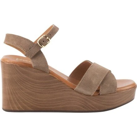 Sandalias de Cuña Keslem 6044 40 en Piel Serraje Marrón