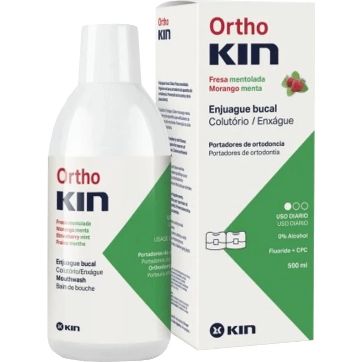Kin Orthokin Enjuague Bucal para Brackets, Menta-Fresa, 500 ml