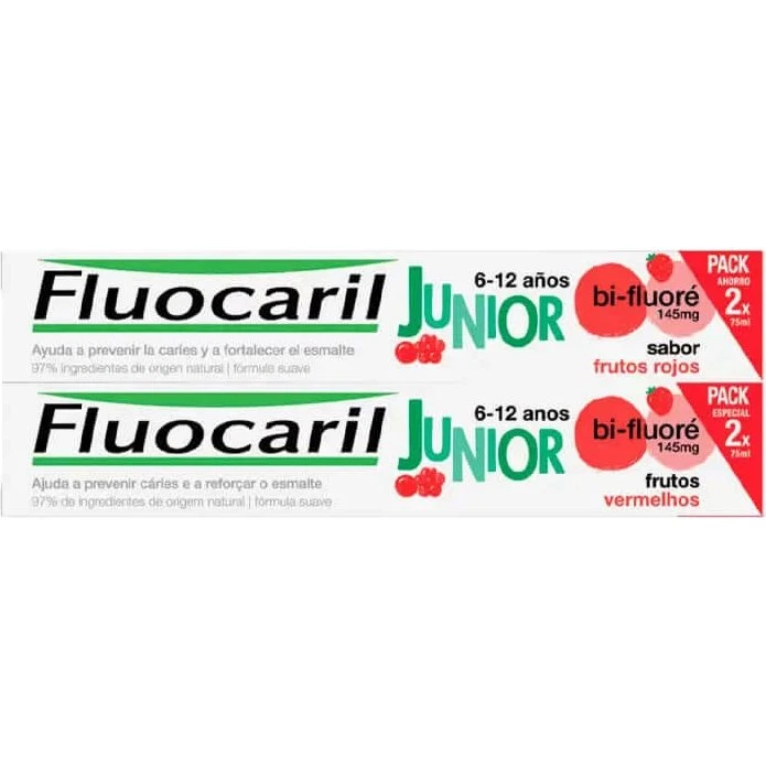 Fluocaril DUPLO Junior 6-12 años Sabor Frutos Rojos, 2x75ml