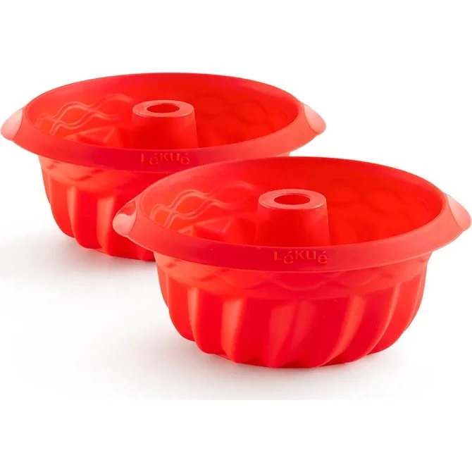 Lékué Moldes Mini Savarin de Silicona, 2 Unidades, Rojo