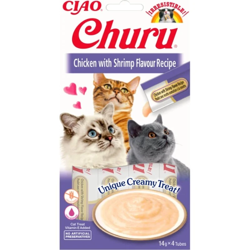 Churu Snacks para Gatos Receta de Pollo con Gamba 4 x 14g