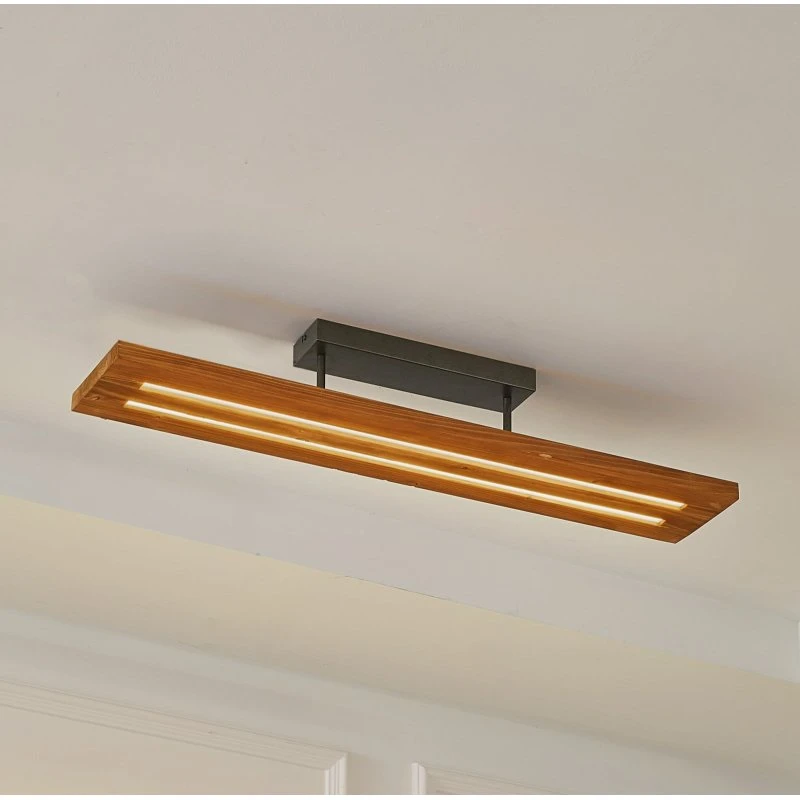 Lindby Nesaja Lámpara de Techo LED Madera y Negro Dimmer
