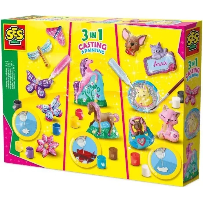 Ses Creative Kit 3 en 1 Yeso Animales con Pintura y Purpurina