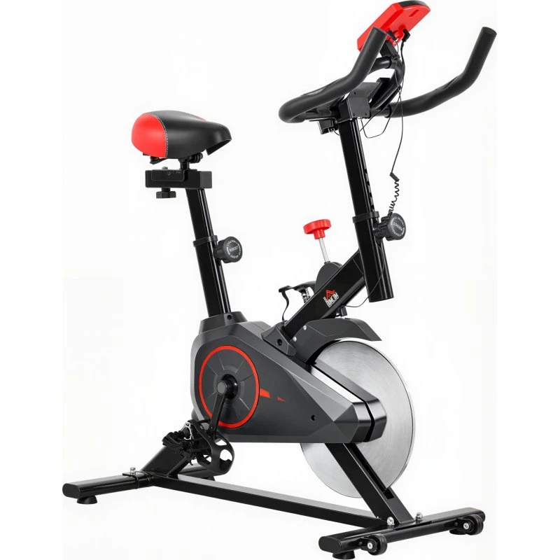 HOMCOM Bicicleta Estática 6 kg LCD Pulsómetro Negro/Rojo