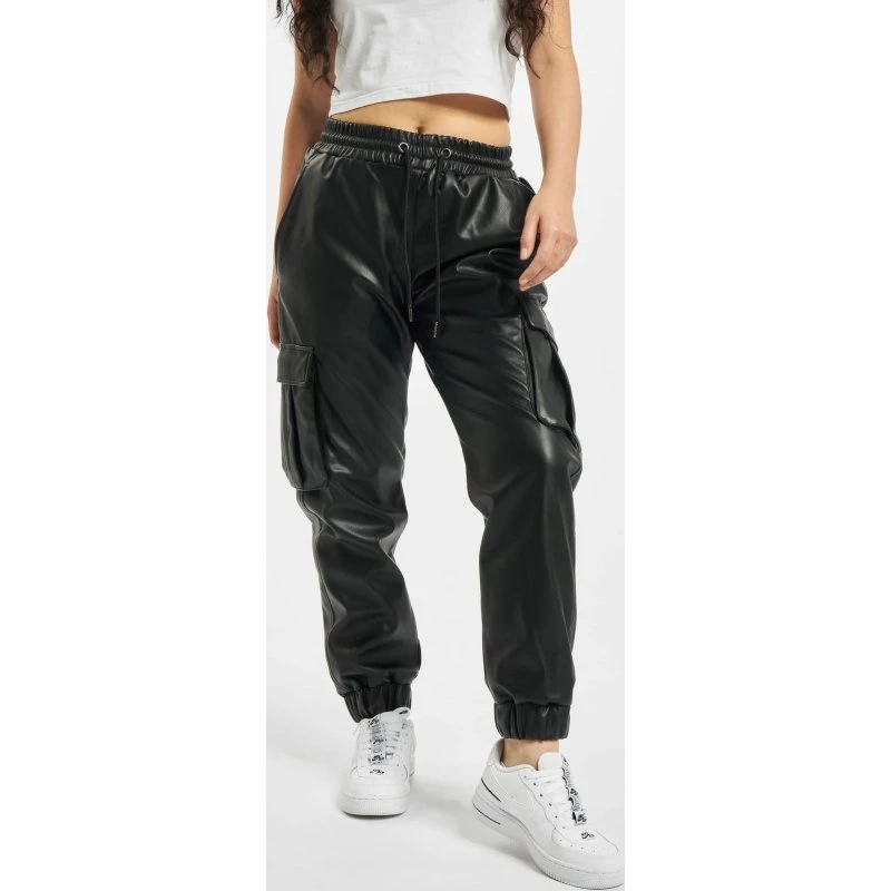 Urban Classics Vaqueros Cargo de Mujer con Cordón - Negro