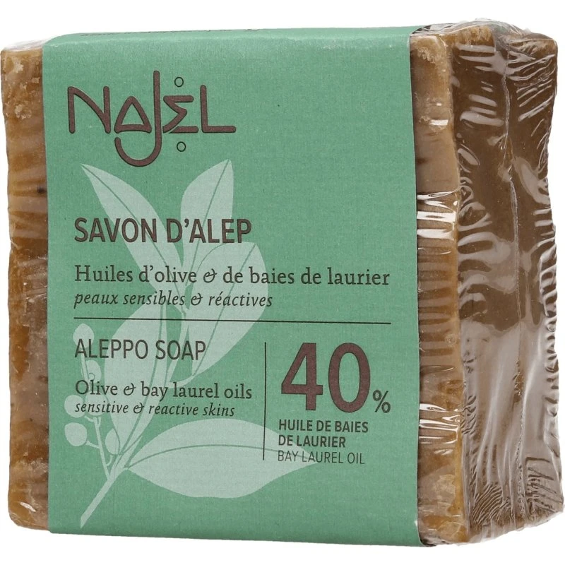 Najel Jabón de Alepo con 40% Aceite de Laurel y 60% Aceite de Oliva, 185g