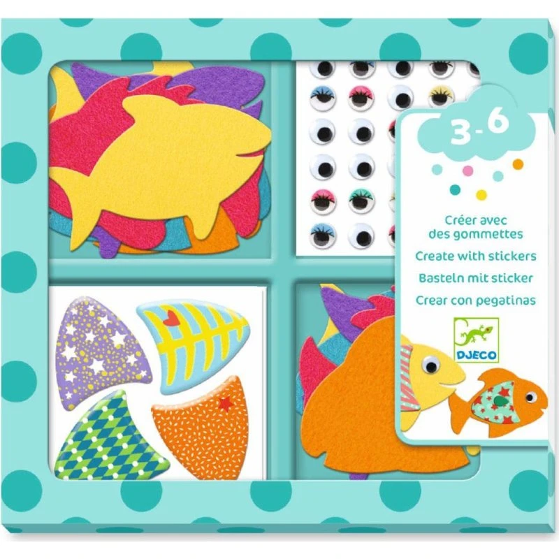 Djeco Crea con pegatinas - Peces (3-6 años)