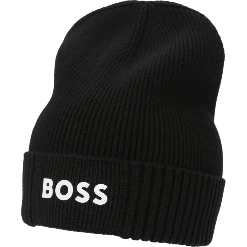 BOSS Gorro Asic Negro de Algodón Orgánico y Lana Virgen