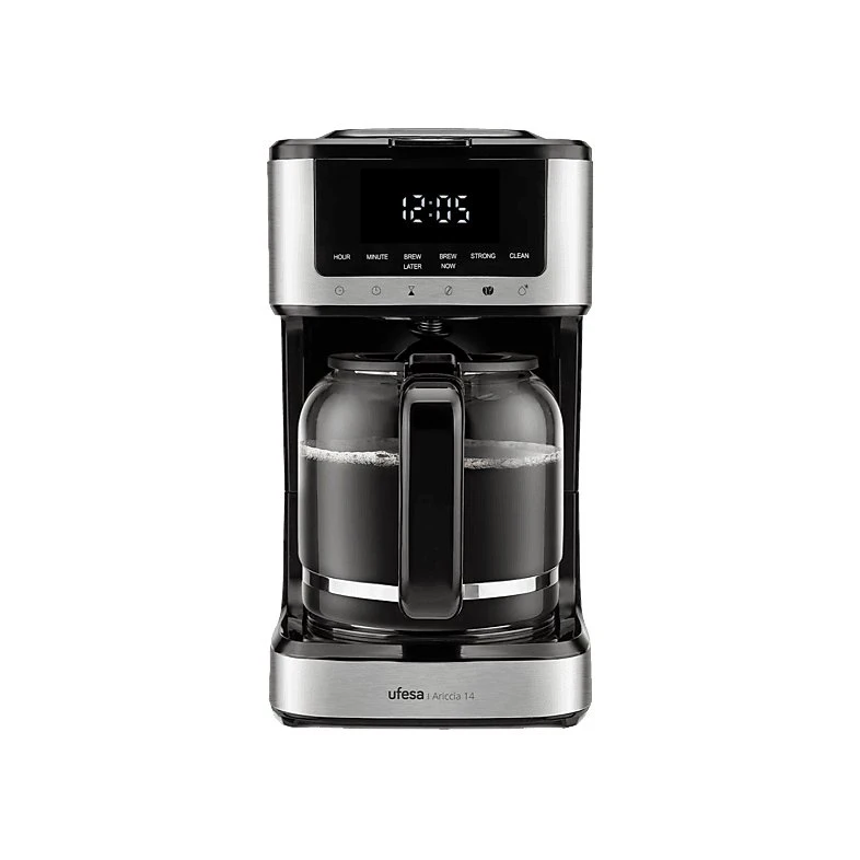 Cafetera de goteo Ufesa Ariccia 14 - 900W, 1.8L, 14 tazas, Negro y Plata