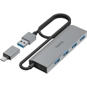 Hama 00200138 Hub USB 3.2 Gen 1 Type-A+C 5000 Mbit/s Gris